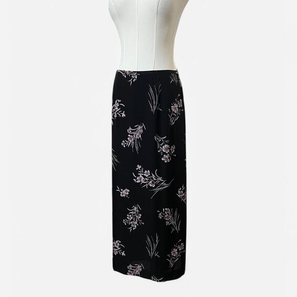 VTG 90s Petite Sophisticate Black & Purple Floral Spray Whimsy Maxi Skirt 8/M - Picture 4 of 7